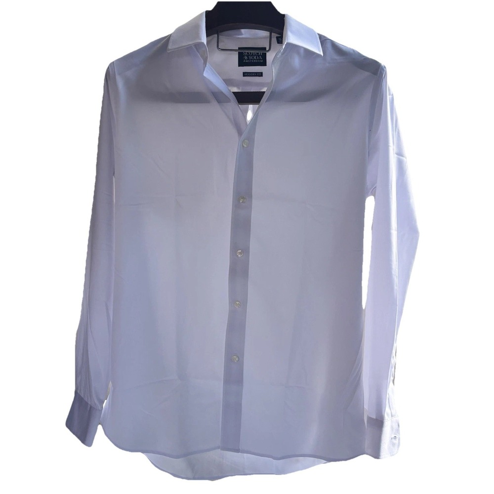 Scotch & Soda Medium Mens White Dress Shirt Stretch Performance‎ Button Up White